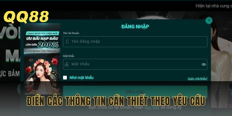 Điền thông tin cần thiết theo yêu cầu trong form